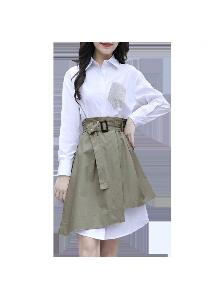 White shirt long sleeve dress spring new women spring autumn 2021 popular skirt suit two piece set