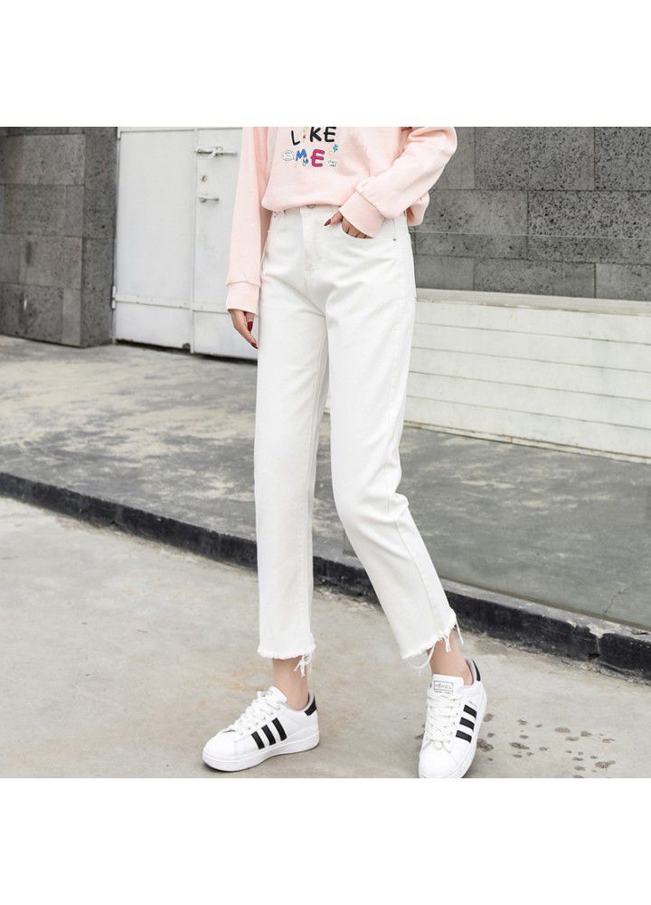High waist straight jeans women's Republic of Korea 2020 new loose BF style slim Korean student Capris