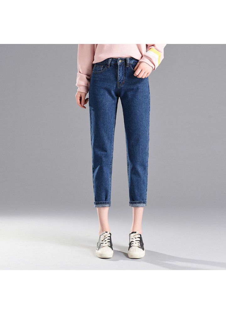 Summer high waist students show thin radish pants versatile jeans Harem Pants women's black and white BF loose Capris wholesale