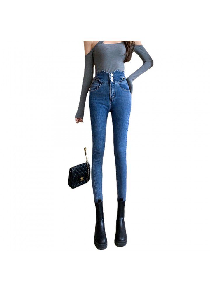 2021 spring new Super High Waist Stretch Jeans Women's Korean slim pants
