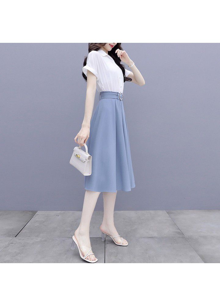 Chiffon shirt suit 2021 summer new white short sleeve shirt skirt