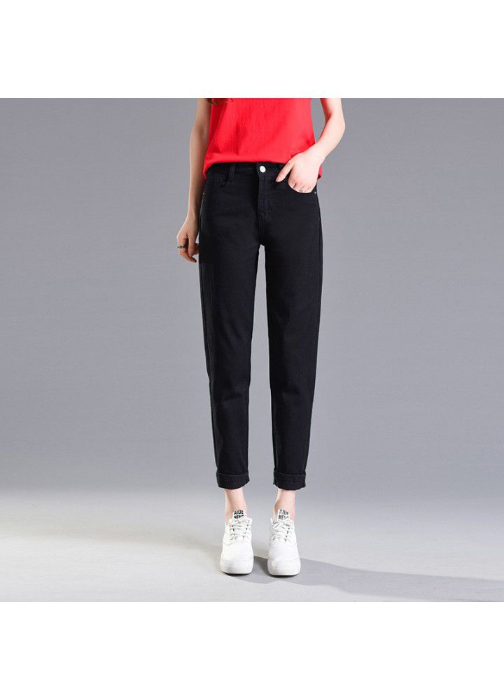 Summer high waist students show thin radish pants versatile jeans Harem Pants women's black and white BF loose Capris wholesale