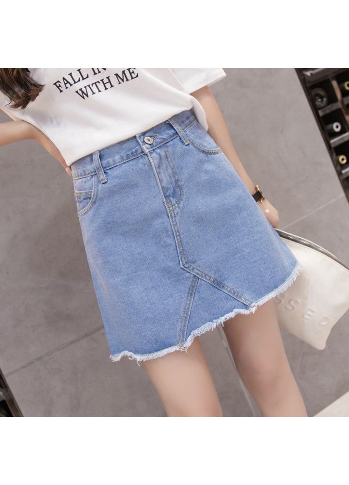 2020 Korean denim skirt versatile high waist skirt denim skirt short skirt Hong Kong Style A-line skirt women's summer