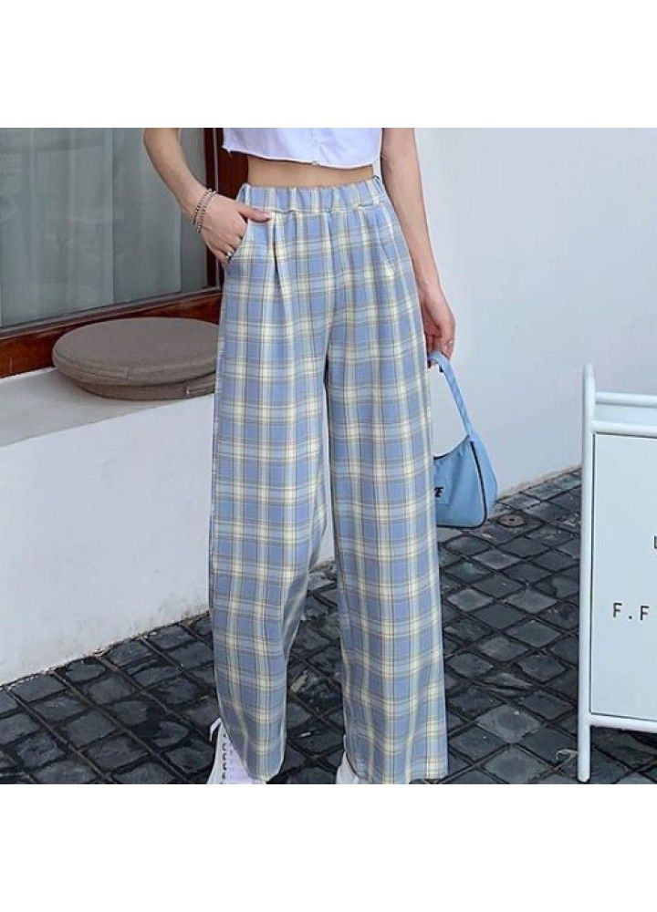 Loose straight pants children's 2021 summer new plaid pants vertical feeling high waist floor dragging pants wide leg pants casual pants fashion