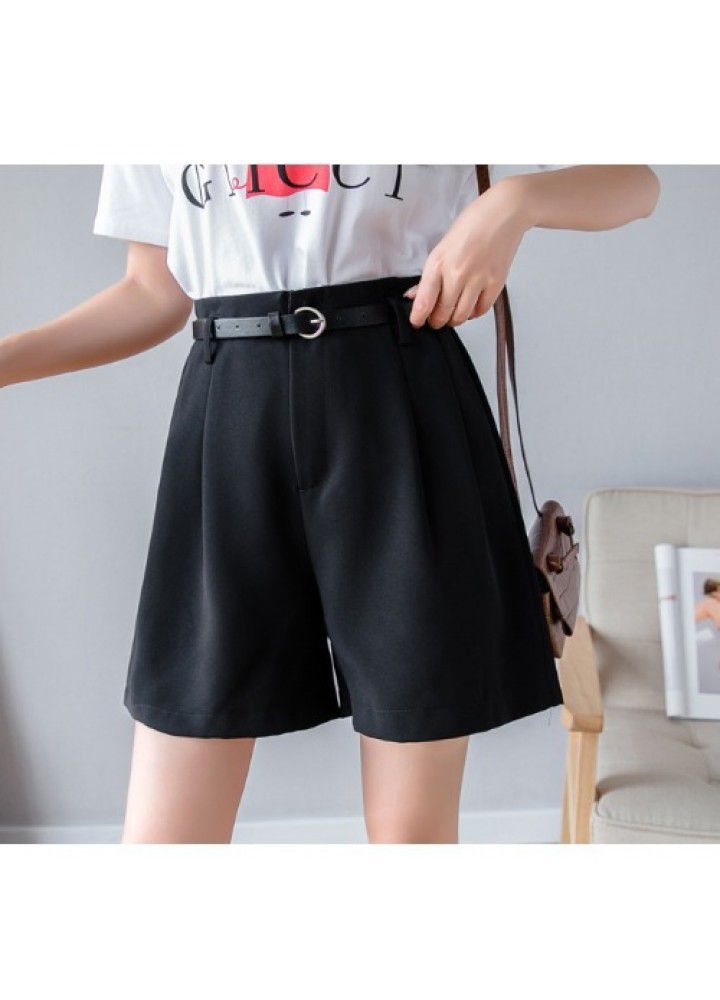 Women's high waisted shorts spring and summer 2021 new loose and thin, wear A-line casual pants, drop feeling Black Wide Leg Pants