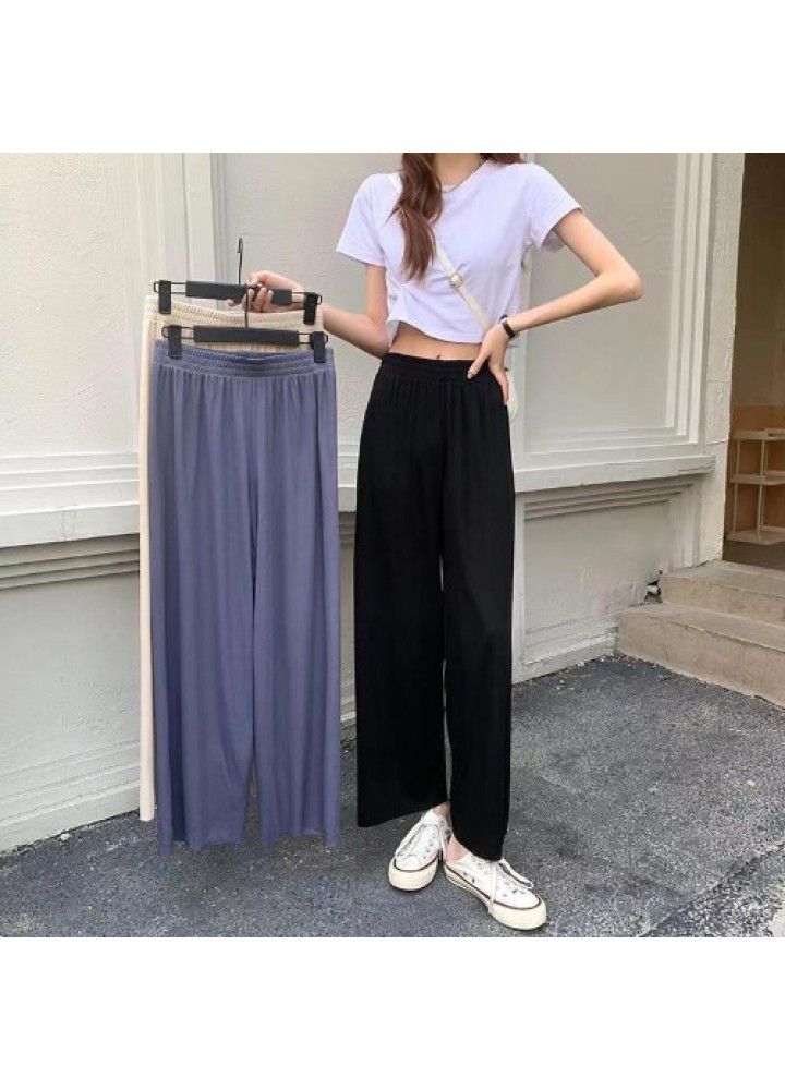 High waist and thin wide leg pants 2021 summer new style fashion vertical loose straight casual pants