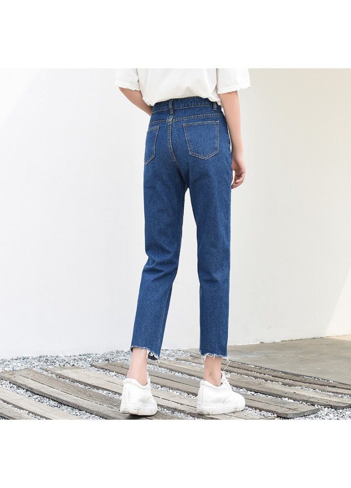 Summer straight white cropped jeans women's wear new Korean slim high waist baggy pants in 2019
