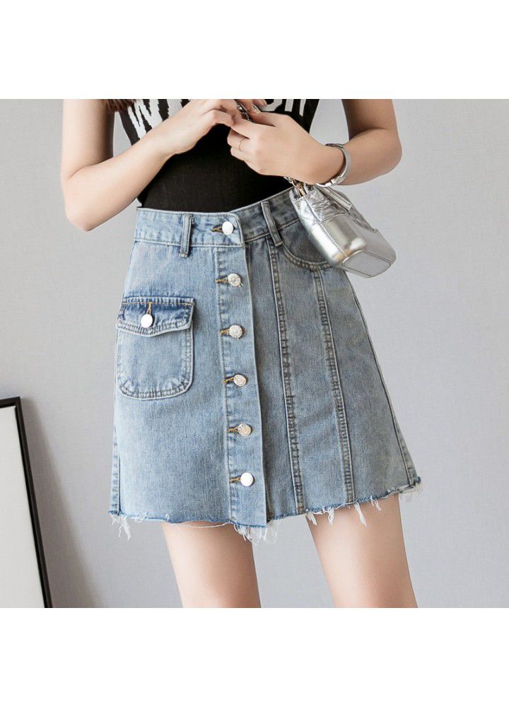 Denim Short Skirt high waist A-line skirt summer 2020 Korean new Hong Kong style single breasted skirt for female students