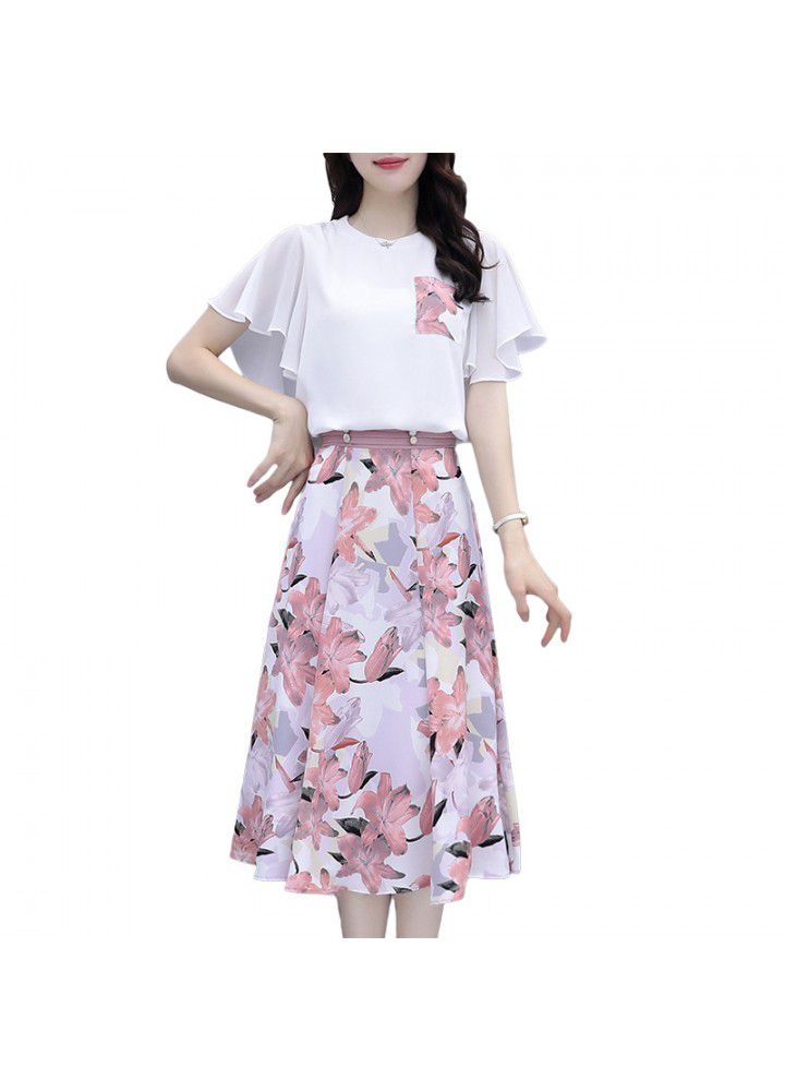 Skirt suit women's summer dress 2021 new slim T-Shirt Top printed half length skirt two piece women's dress