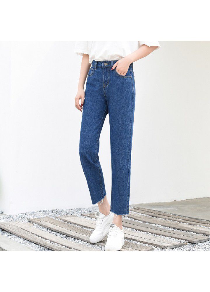 High waist straight jeans women's Republic of Korea 2020 new loose BF style slim Korean student Capris