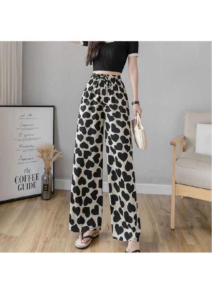 Large size wide leg pants women's 2021 summer new print tie dye loose Korean women's College style casual pants