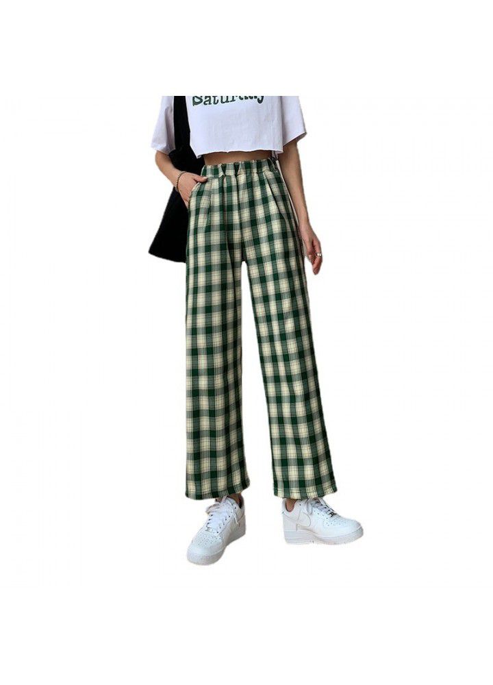 Loose straight pants children's 2021 summer new plaid pants vertical feeling high waist floor dragging pants wide leg pants casual pants fashion