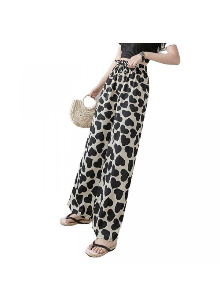 Large size wide leg pants women's 2021 summer new print tie dye loose Korean women's College style casual pants