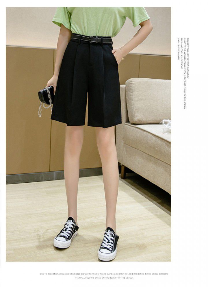 2021 spring and summer new suit shorts women's casual pants loose straight pants show thin high waist drop feeling wide leg Capris