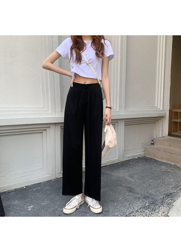 High waist and thin wide leg pants 2021 summer new style fashion vertical loose straight casual pants