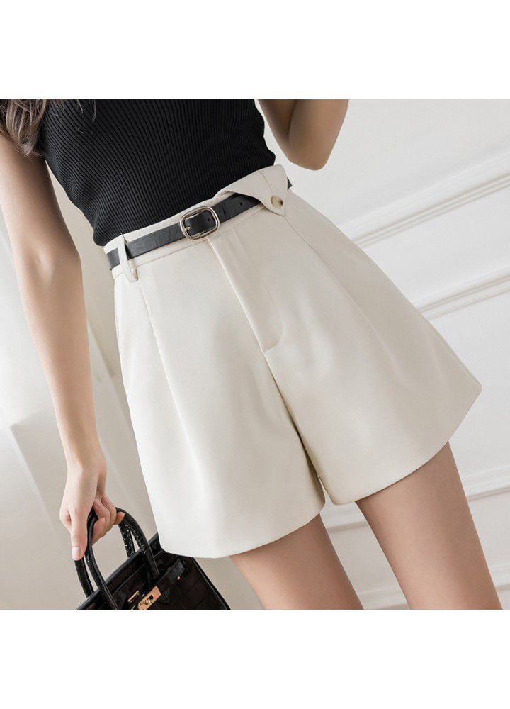 A-line shorts 2021 spring and summer new suit shorts women's High Waist Wide Leg Pants belt wear thin