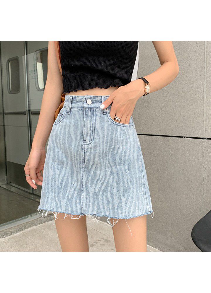 Denim skirt women's summer high waist thin cotton slim waist hip skirt