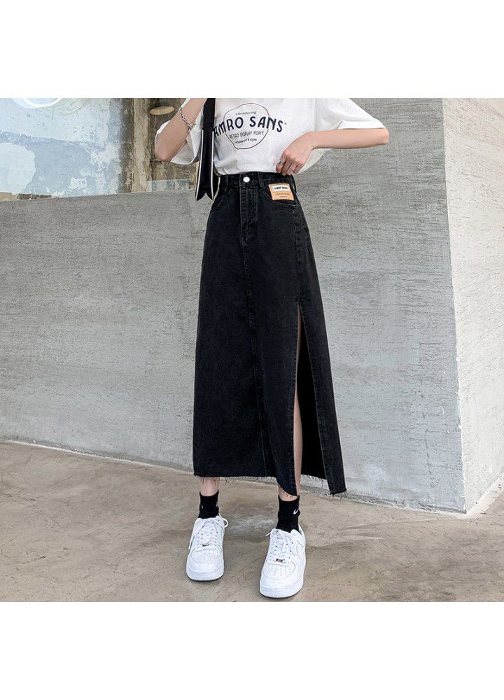 High waist side split denim skirt women's new summer cotton Korean slim fit & slim in middle length A-line skirt
