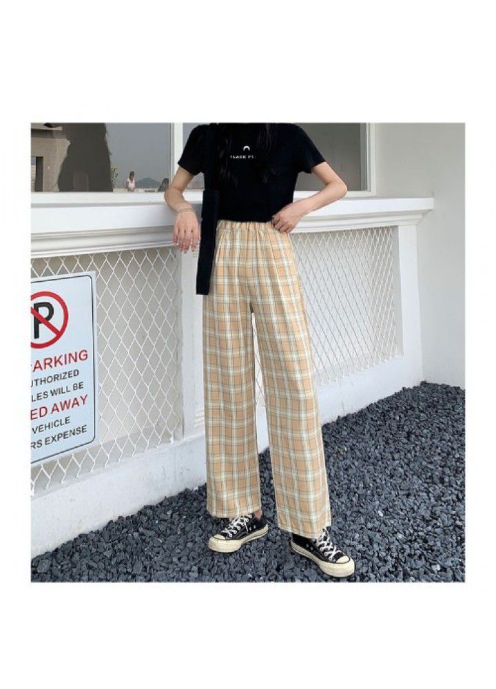 Loose straight pants children's 2021 summer new plaid pants vertical feeling high waist floor dragging pants wide leg pants casual pants fashion
