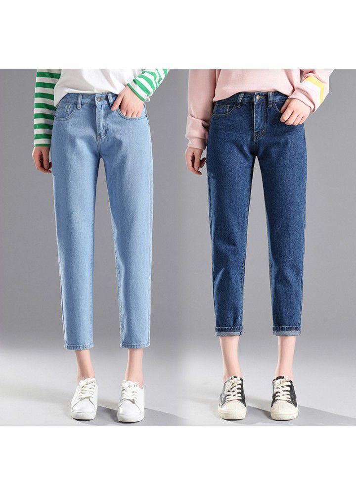 Summer high waist students show thin radish pants versatile jeans Harem Pants women's black and white BF loose Capris wholesale