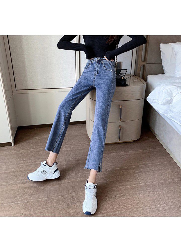 Small straight jeans women's 2021 spring and Summer photo pants loose high waist slim Wide Leg Pants Capris