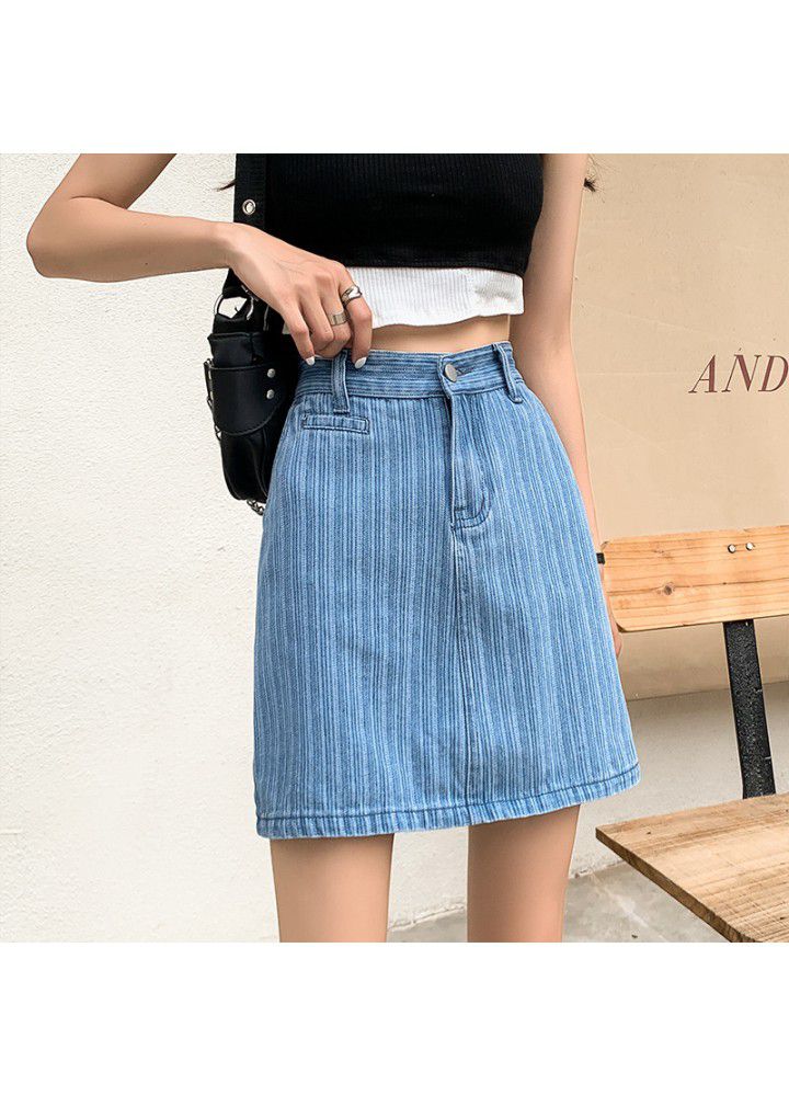 High waist short denim skirt women's 2021 summer new cotton Korean version small slim and slim bag hip A-line short skirt