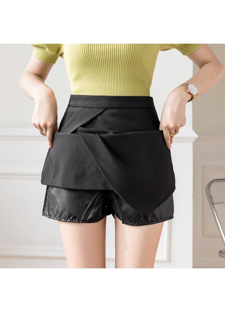 Women's 2021 new short skirt pants pleated high waist solid A-line skirt summer