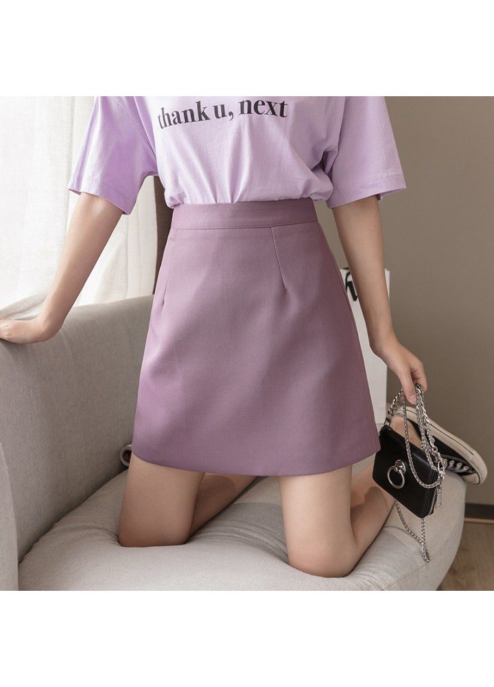 Real photo 2021 spring and summer new Korean version gentle temperament purple high waist A-line skirt