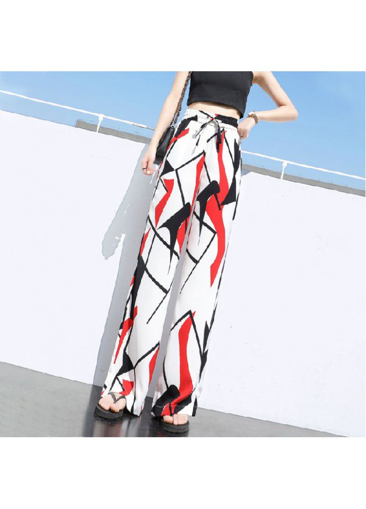 Large size wide leg pants 2021 summer new women's printing tie dyeing loose Korean Girls College style casual pants