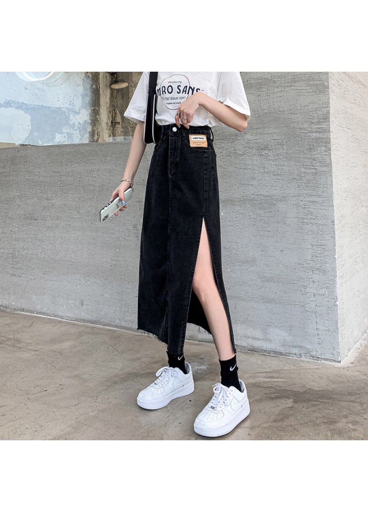 High waist side split denim skirt women's new summer cotton Korean slim fit & slim in middle length A-line skirt