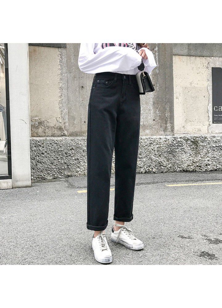 Summer jeans women's loose fit Korean Harem Pants high waist radish chic pants straight tube retro daddy pants