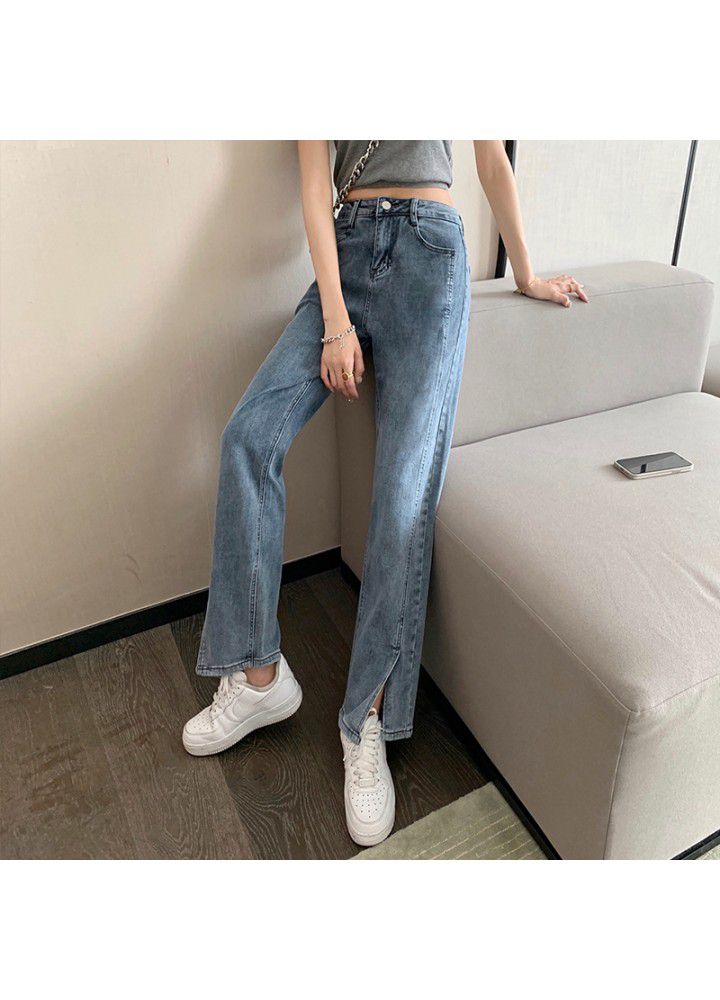 2021 split jeans women's straight tube loose spring and summer new elastic super soft high waist show thin wide leg drop feeling mop the floor
