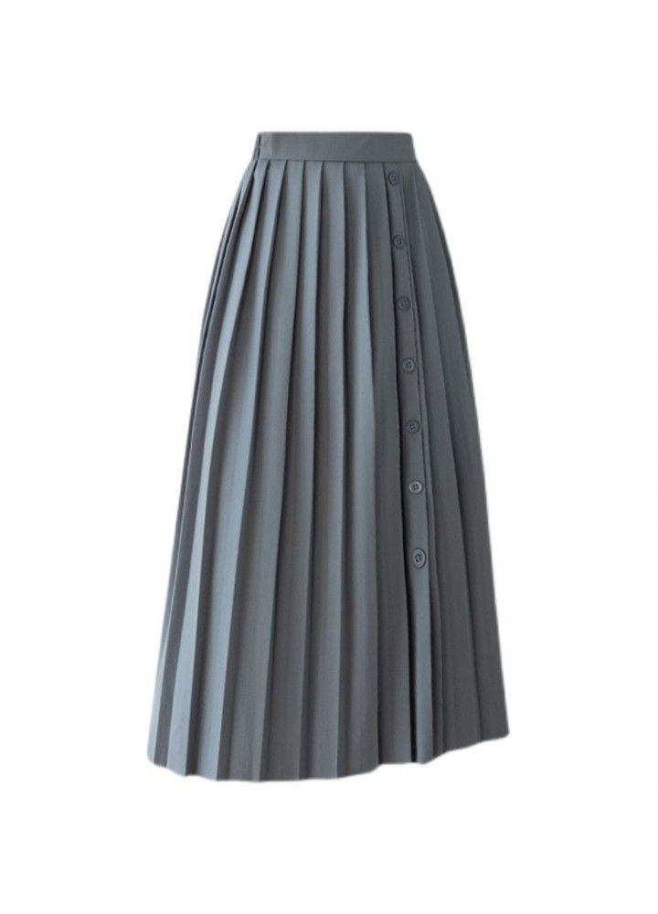 Spring and summer 2021 new Korean press fold breasted skirt elastic waist large pleated skirt medium length skirt