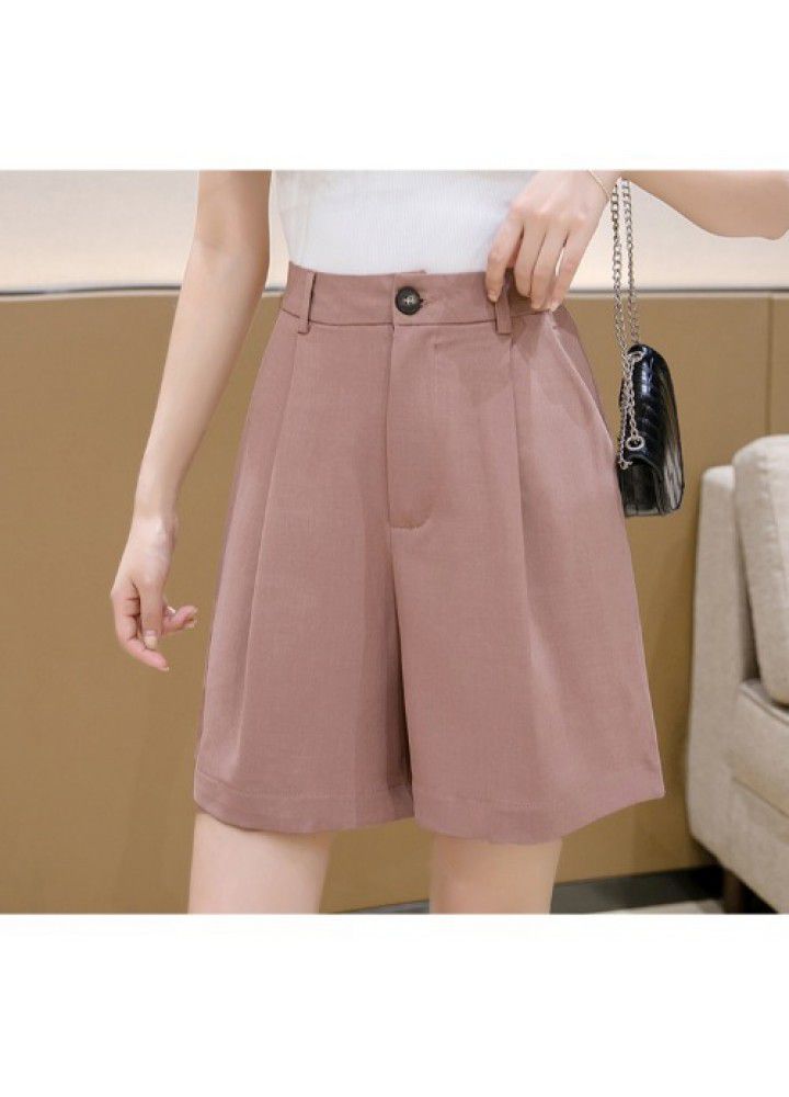 2021 spring and summer new high waist drop wide leg Capris casual pants loose straight pants show thin Suit Shorts for women