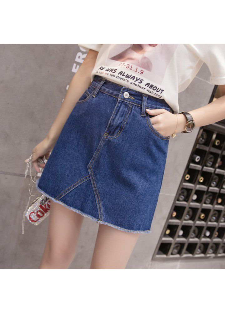 2020 Korean denim skirt versatile high waist skirt denim skirt short skirt Hong Kong Style A-line skirt women's summer