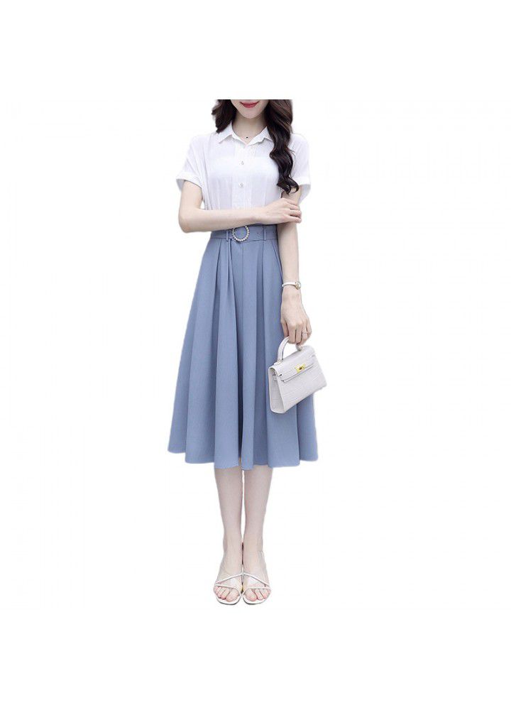 Chiffon shirt suit 2021 summer new white short sleeve shirt skirt