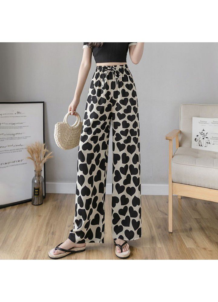 Large size wide leg pants women's 2021 summer new print tie dye loose Korean women's College style casual pants
