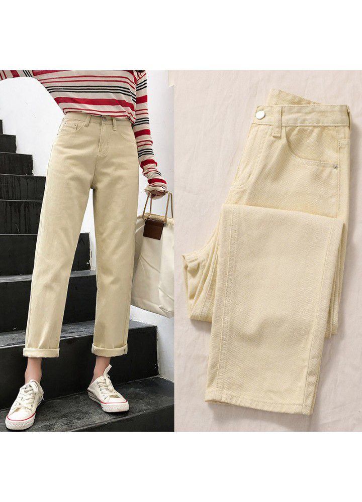 Summer jeans women's loose fit Korean Harem Pants high waist radish chic pants straight tube retro daddy pants