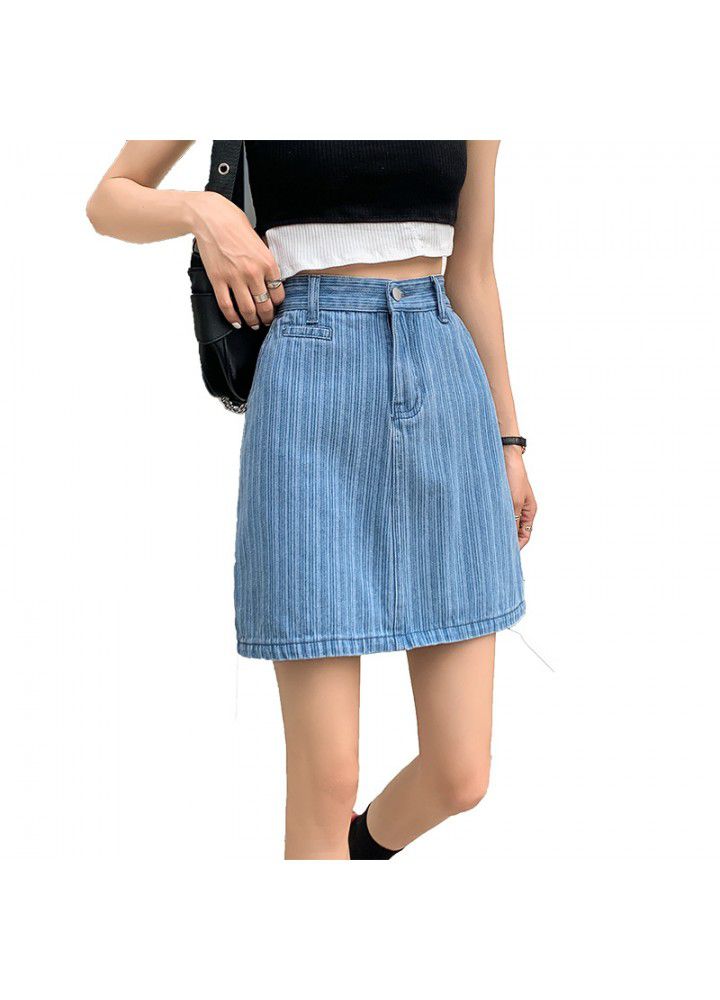 High waist short denim skirt women's 2021 summer new cotton Korean version small slim and slim bag hip A-line short skirt