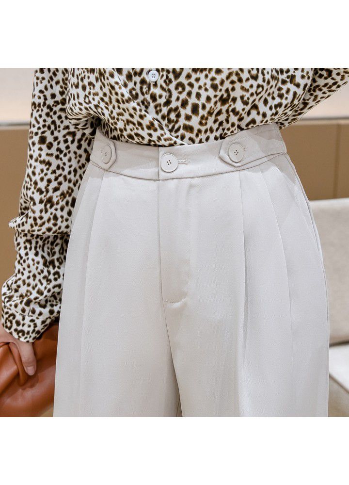 Spring and summer 2021 new vertical high waist pants show thin wide leg pants black casual suit pants women's professional tooling