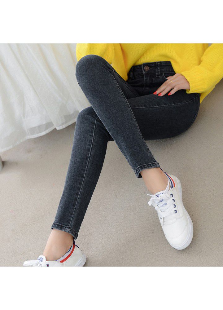 Spring, summer, autumn and winter Korean high waist versatile jeans women's slim feet Stretch Pants Girls pencil pants