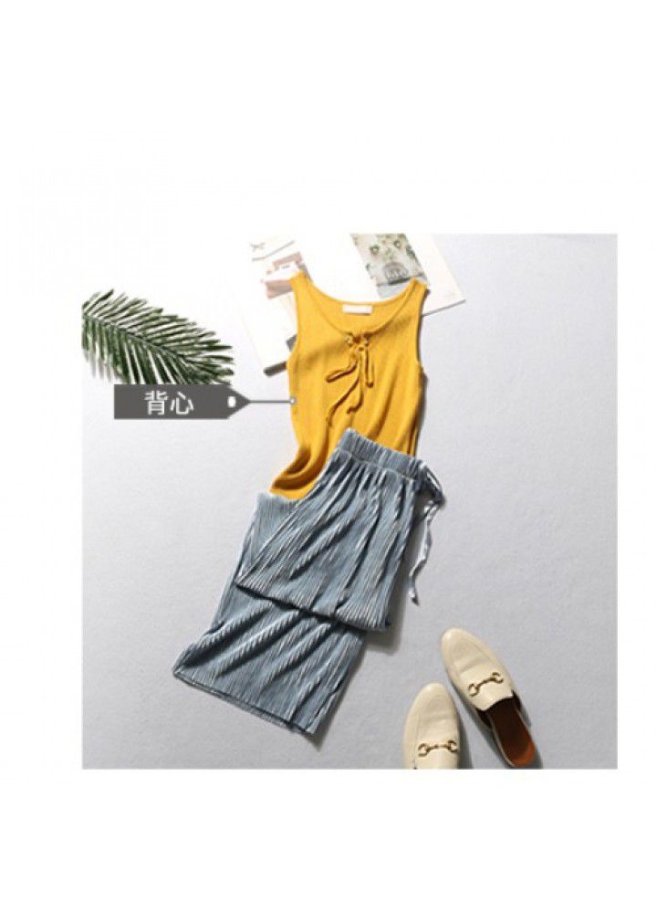 Pleated ice silk wide leg pants women's high waist drop 2021 summer thin loose long floor pants casual pants