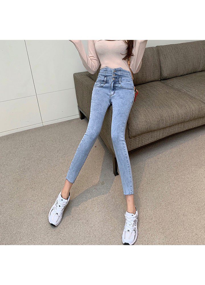2021 spring and summer new jeans women's high waist slim pencil pants tight elastic casual leg pants