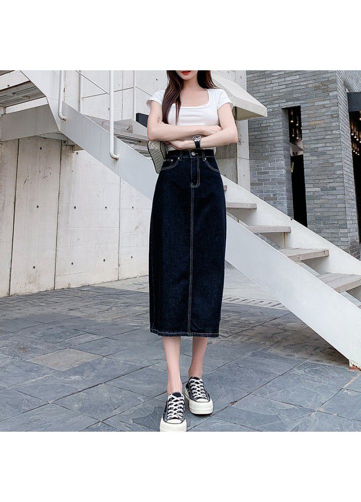 Denim skirt women's summer new cotton high waist loose and thin back split buttock A-line skirt factory direct supply
