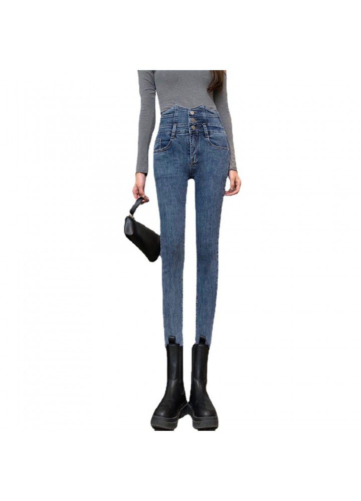 2021 spring and summer new jeans women's high waist slim pencil pants tight elastic casual leg pants