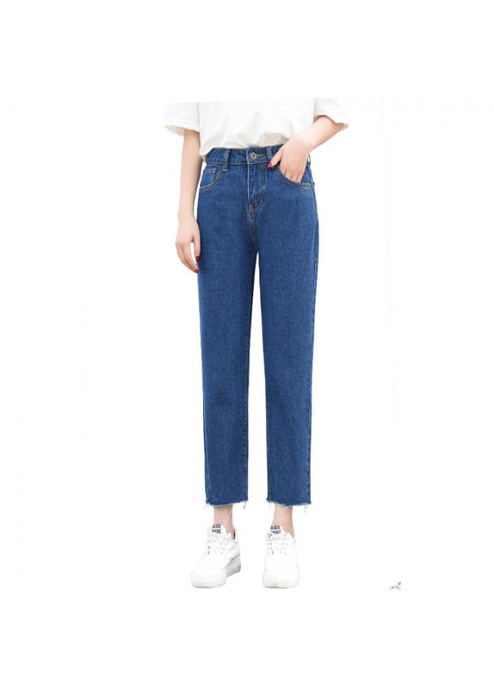 High waist straight jeans women's Republic of Korea 2020 new loose BF style slim Korean student Capris
