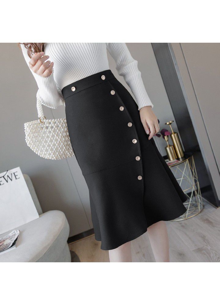 Korean tweed fishtail skirt with buttocks new women's skirt in autumn and winter 2020