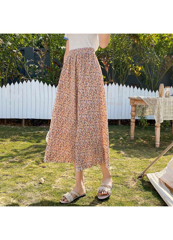 Women's 2021 summer mid long dress Korean high waist slim A-line Chiffon Skirt summer skirt