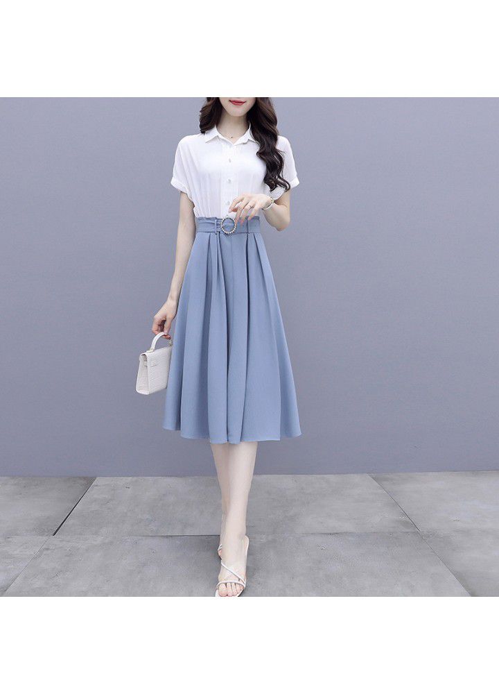 Chiffon shirt suit 2021 summer new white short sleeve shirt skirt