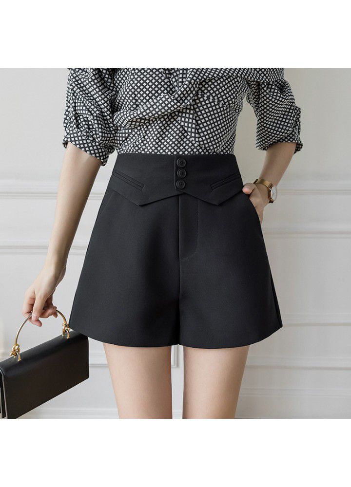 Korean shorts women's 2021 spring and summer new button suit shorts show thin foreign style leisure High Waist Wide Leg Pants